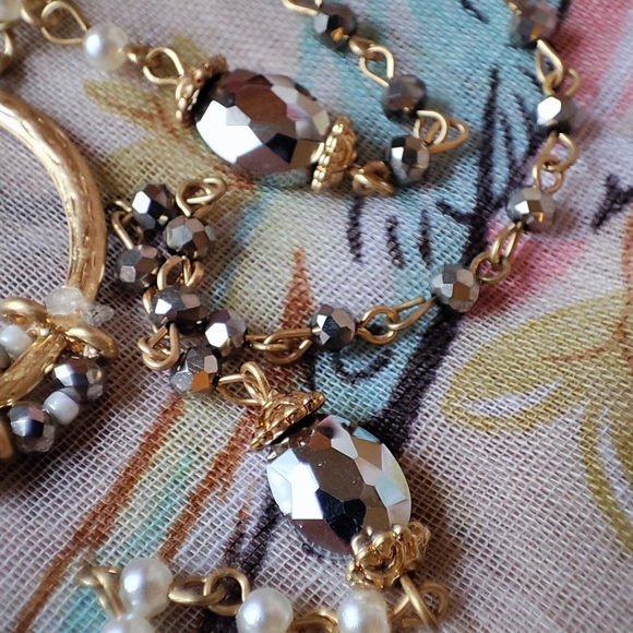 PLUNDER Brand Faux Iridescent White Pearl Gold Tone Hematite Faceted Stones NWOT - Picture 5 of 7